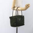 PRADA Hand Bag Nylon Khaki Silver Auth 158149-24