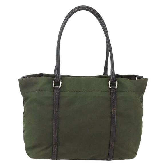 PRADA Hand Bag Nylon Khaki Silver Auth 158149