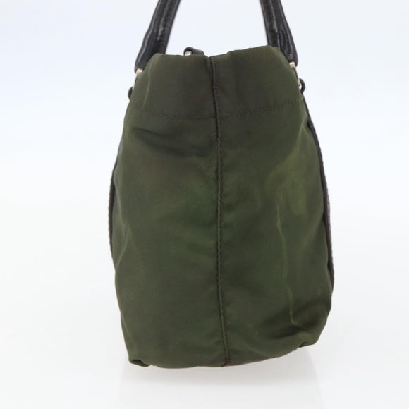 PRADA Hand Bag Nylon Khaki Silver Auth 158149