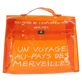 HERMES Vinyl Kelly Hand Bag Vinyl Orange Auth 158157 - 0