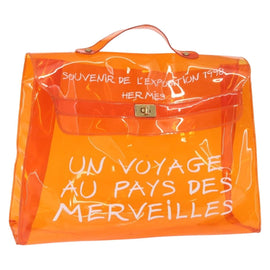 HERMES Vinyl Kelly Hand Bag Vinyl Orange Auth 158158