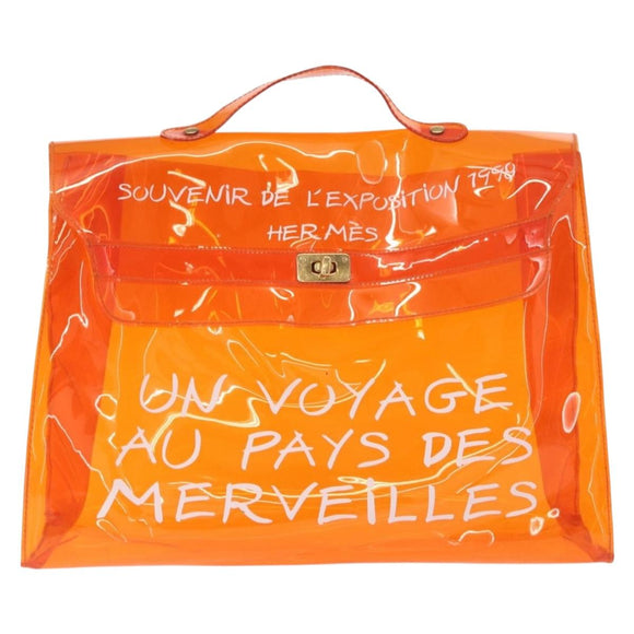 HERMES Vinyl Kelly Hand Bag Vinyl Orange Auth 158158