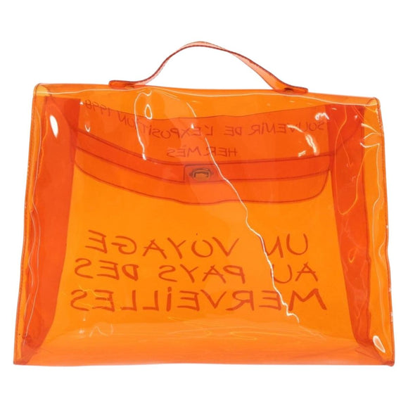 HERMES Vinyl Kelly Hand Bag Vinyl Orange Auth 158158