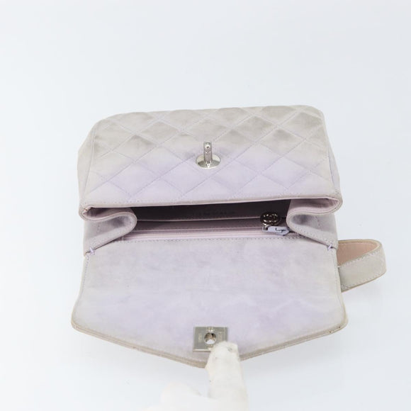 CHANEL Matelasse Hand Bag Suede Purple Silver CC Auth 158159
