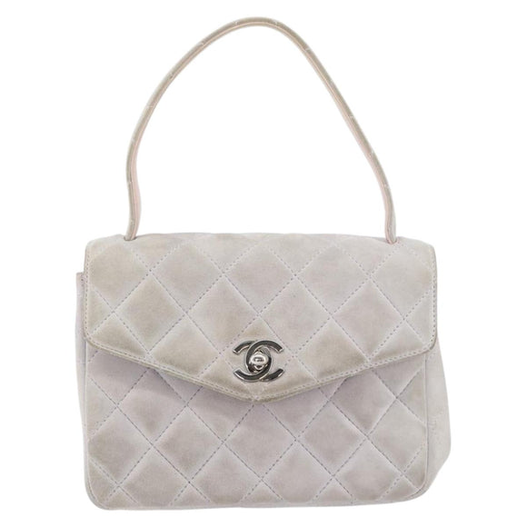 CHANEL Matelasse Hand Bag Suede Purple Silver CC Auth 158159