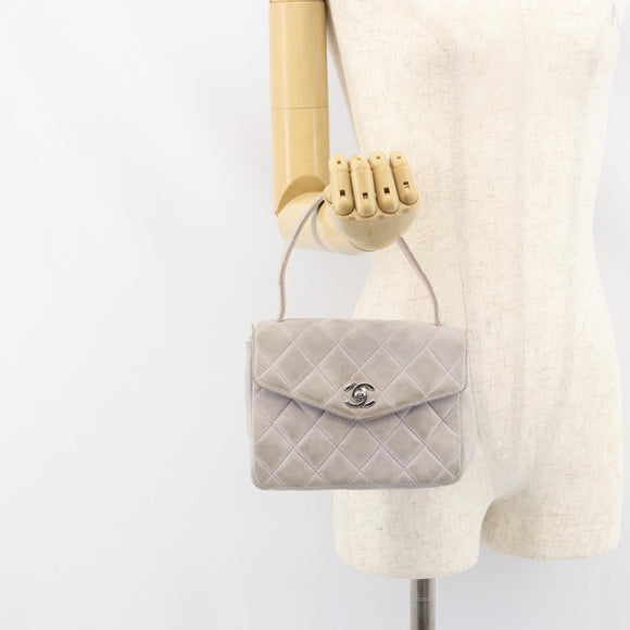 CHANEL Matelasse Hand Bag Suede Purple Silver CC Auth 158159