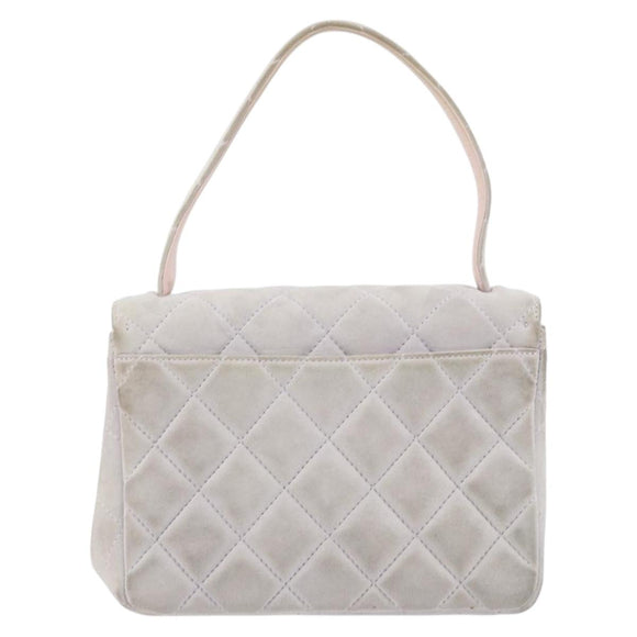 CHANEL Matelasse Hand Bag Suede Purple Silver CC Auth 158159