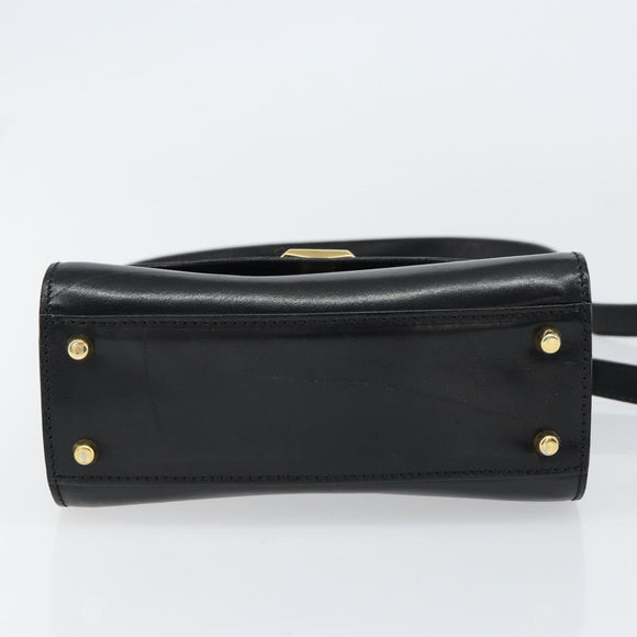 BALLY Hand Bag Leather 2way Black Gold Auth 158161