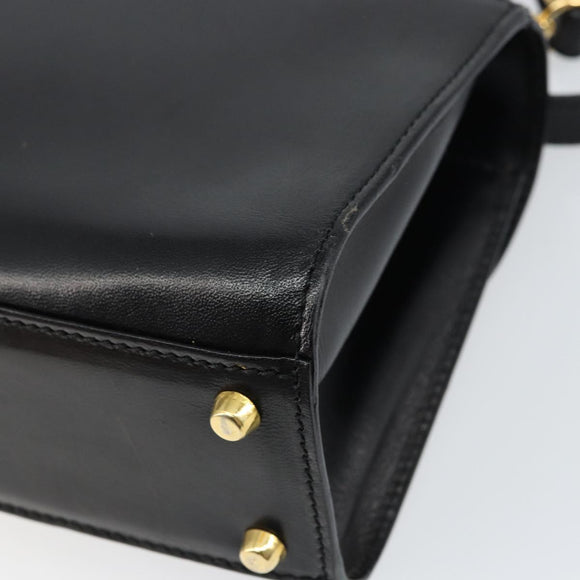 BALLY Hand Bag Leather 2way Black Gold Auth 158161