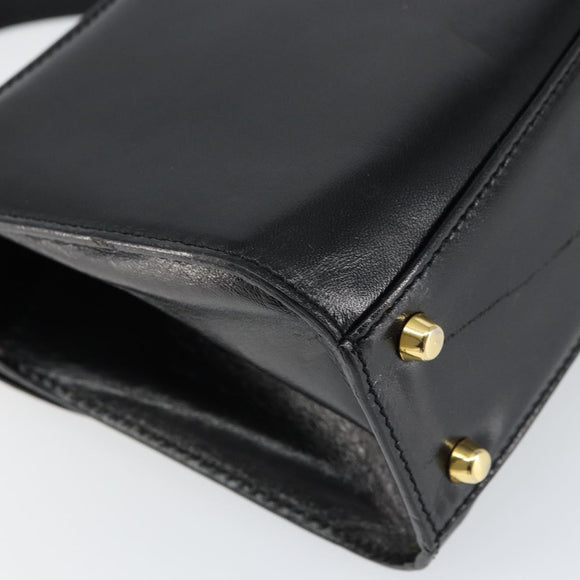 BALLY Hand Bag Leather 2way Black Gold Auth 158161