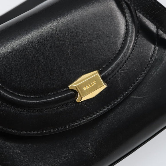 BALLY Handtasche Leder 2way Schwarz Gold Auth 158161