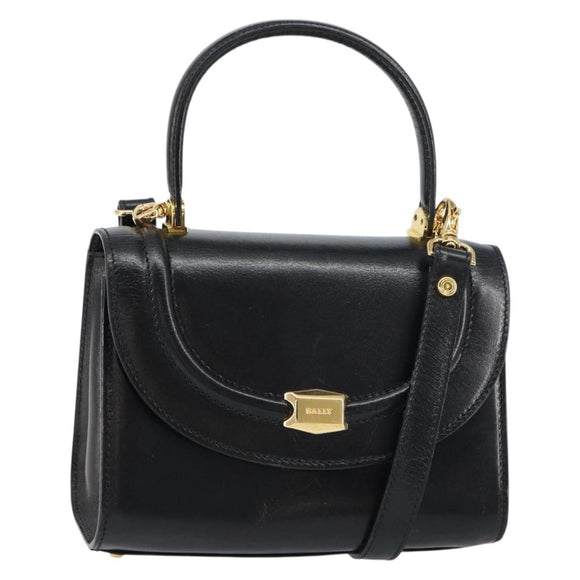 BALLY Hand Bag Leather 2way Black Gold Auth 158161