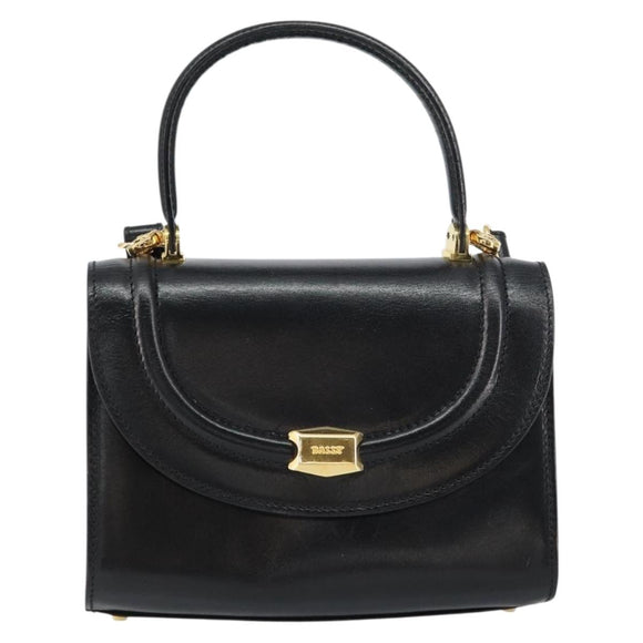 BALLY Handtasche Leder 2way Schwarz Gold Auth 158161