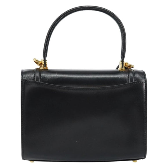 BALLY Handtasche Leder 2way Schwarz Gold Auth 158161
