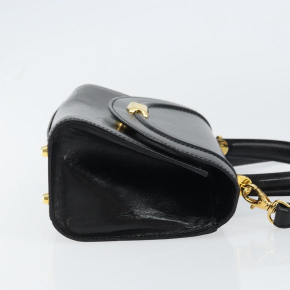 BALLY Hand Bag Leather 2way Black Gold Auth 158161