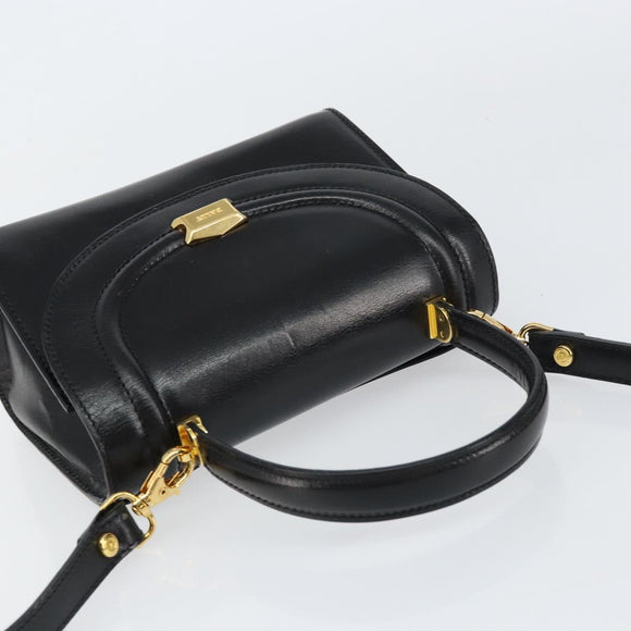 BALLY Hand Bag Leather 2way Black Gold Auth 158161
