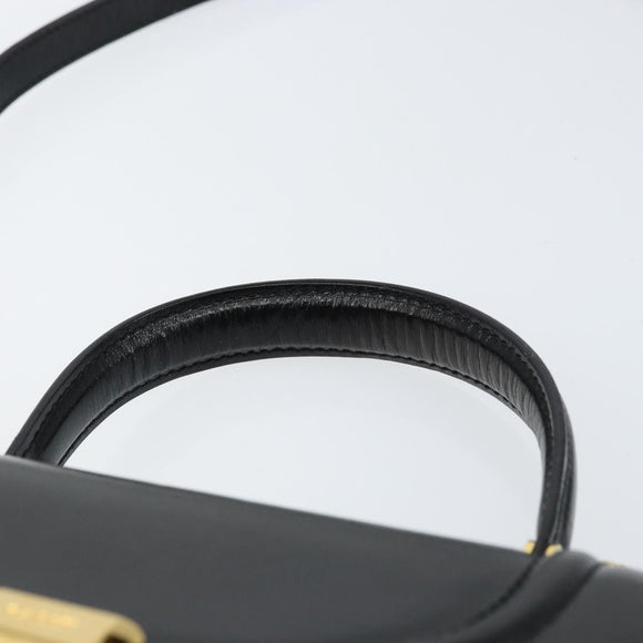 BALLY Hand Bag Leather 2way Black Gold Auth 158161