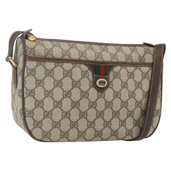 GUCCI GG Supreme Web Sherry Line Bag PVC Beige Gold 164 02 077 Auth 158162