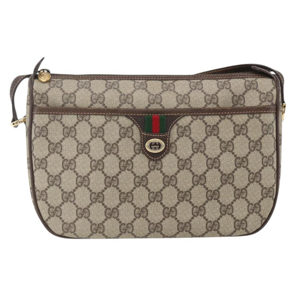 GUCCI GG Supreme Web Sherry Line Bag PVC Beige Gold 164 02 077 Auth 158162