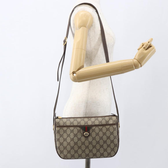 GUCCI GG Supreme Web Sherry Line Bag PVC Beige Gold 164 02 077 Auth 158162