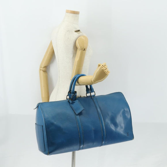 LOUIS VUITTON Epi Keepall 50 Boston Bag Blue M42965 LV Auth 158166