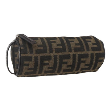 FENDI Zucca Canvas Pouch Black Brown Auth 158169