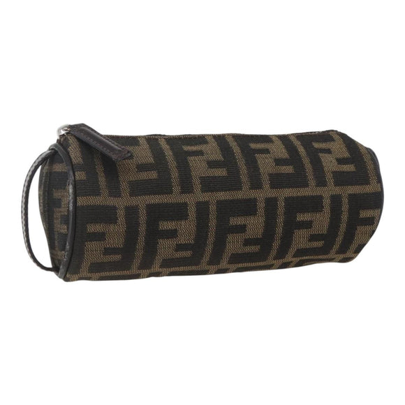 FENDI Zucca Canvas Pouch Black Brown Auth 158169