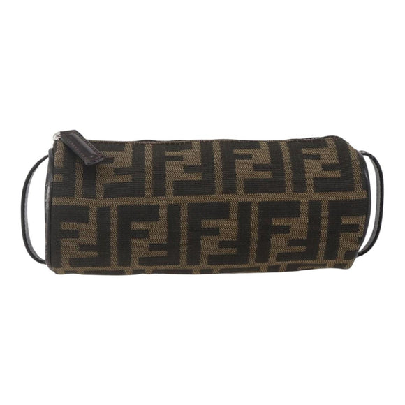 FENDI Zucca Canvas Pouch Black Brown Auth 158169