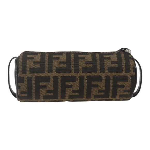FENDI Zucca Canvas Pouch Black Brown Auth 158169