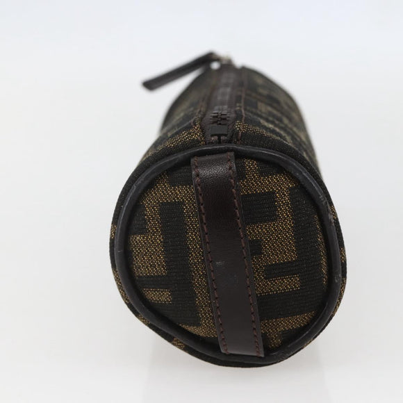 FENDI Zucca Canvas Pouch Black Brown Auth 158169