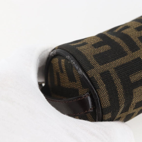 FENDI Zucca Canvas Pouch Black Brown Auth 158169