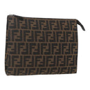 FENDI Zucca Canvas Pouch Black Brown Auth 158170-1