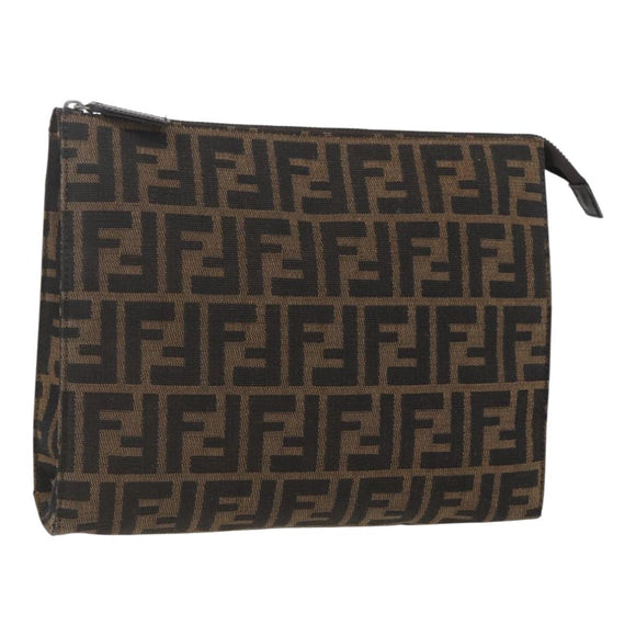 FENDI Zucca Canvas Pouch Black Brown Auth 158170