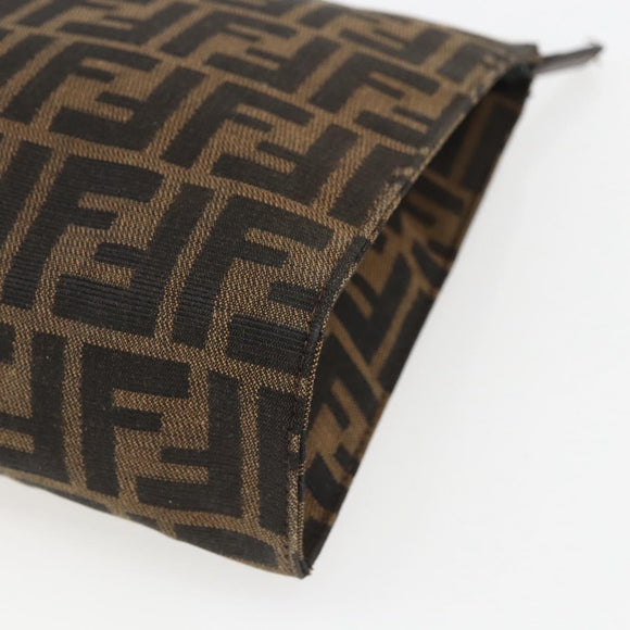 FENDI Zucca Canvas Pouch Black Brown Auth 158170