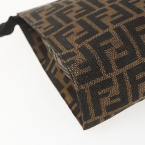 FENDI Zucca Canvas Pouch Black Brown Auth 158170