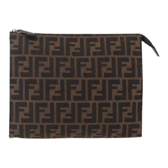 FENDI Zucca Canvas Pouch Black Brown Auth 158170