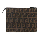 FENDI Zucca Canvas Pouch Black Brown Auth 158170-2
