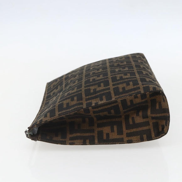 FENDI Zucca Canvas Pouch Black Brown Auth 158170