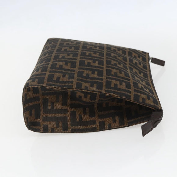 FENDI Zucca Canvas Pouch Black Brown Auth 158170