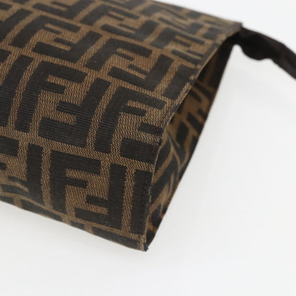 FENDI Zucca Canvas Pouch Black Brown Auth 158170