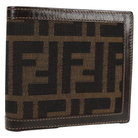 FENDI Zucca Canvas Compact Wallet Black Brown Auth 158171V