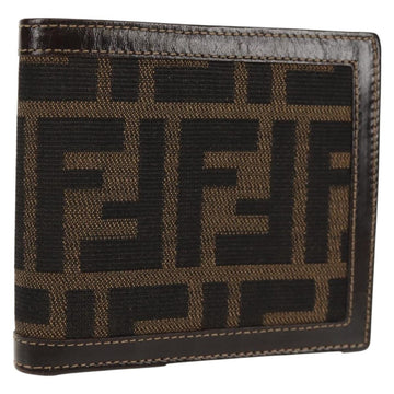 FENDI Zucca Canvas Compact Wallet Black Brown Auth 158171V