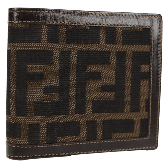 FENDI Zucca Canvas Compact Wallet Black Brown Auth 158171V