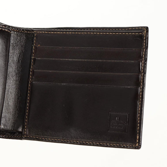 FENDI Zucca Canvas Compact Wallet Black Brown Auth 158171V