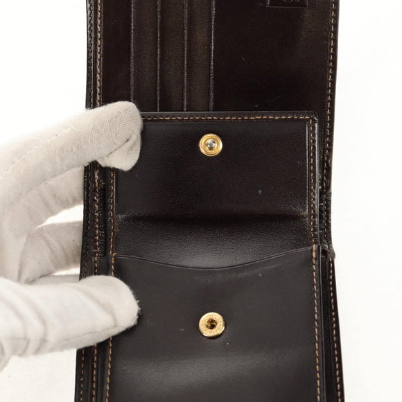 FENDI Zucca Canvas Compact Wallet Black Brown Auth 158171V