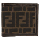 FENDI Zucca Canvas Compact Wallet Black Brown Auth 158171V-13