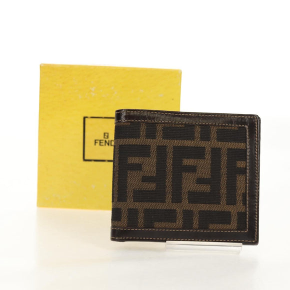 FENDI Zucca Canvas Compact Wallet Black Brown Auth 158171V