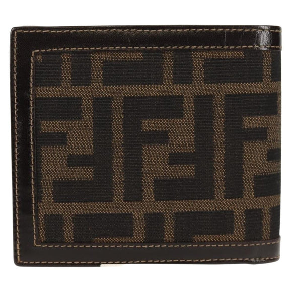 FENDI Zucca Canvas Compact Wallet Black Brown Auth 158171V
