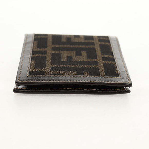 FENDI Zucca Canvas Compact Wallet Black Brown Auth 158171V