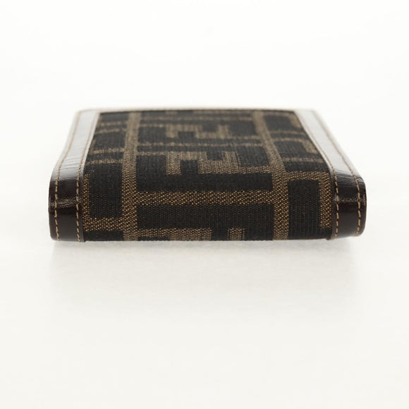 FENDI Zucca Canvas Compact Wallet Black Brown Auth 158171V